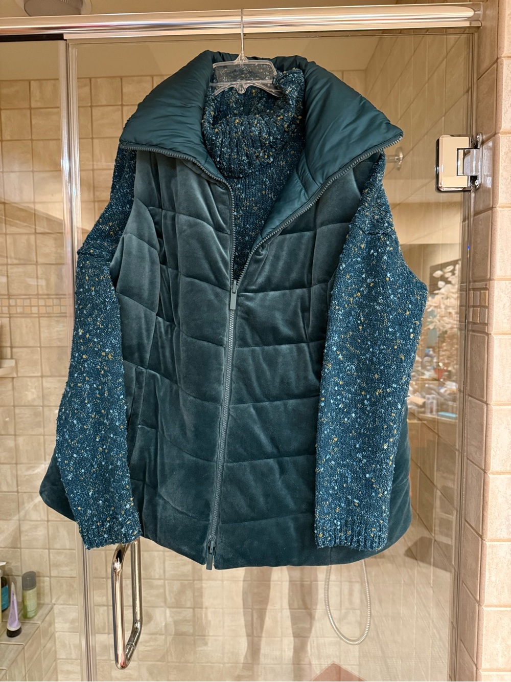 Chico’s Deep Teal Quilted Reversible Puffer Vest and J Jill Turtleneck Sweater